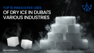 Stacked blocks of dry ice emitting fog.