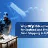 Two workers in blue uniforms are handling a crate labeled FRAGILE, which contains dry ice emitting visible vapor, reinforcing the cold environment needed for preservation.