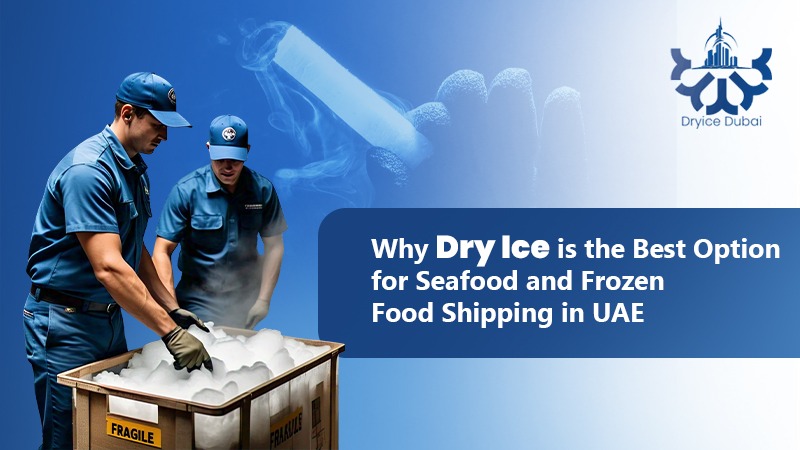 Two workers in blue uniforms are handling a crate labeled FRAGILE, which contains dry ice emitting visible vapor, reinforcing the cold environment needed for preservation.