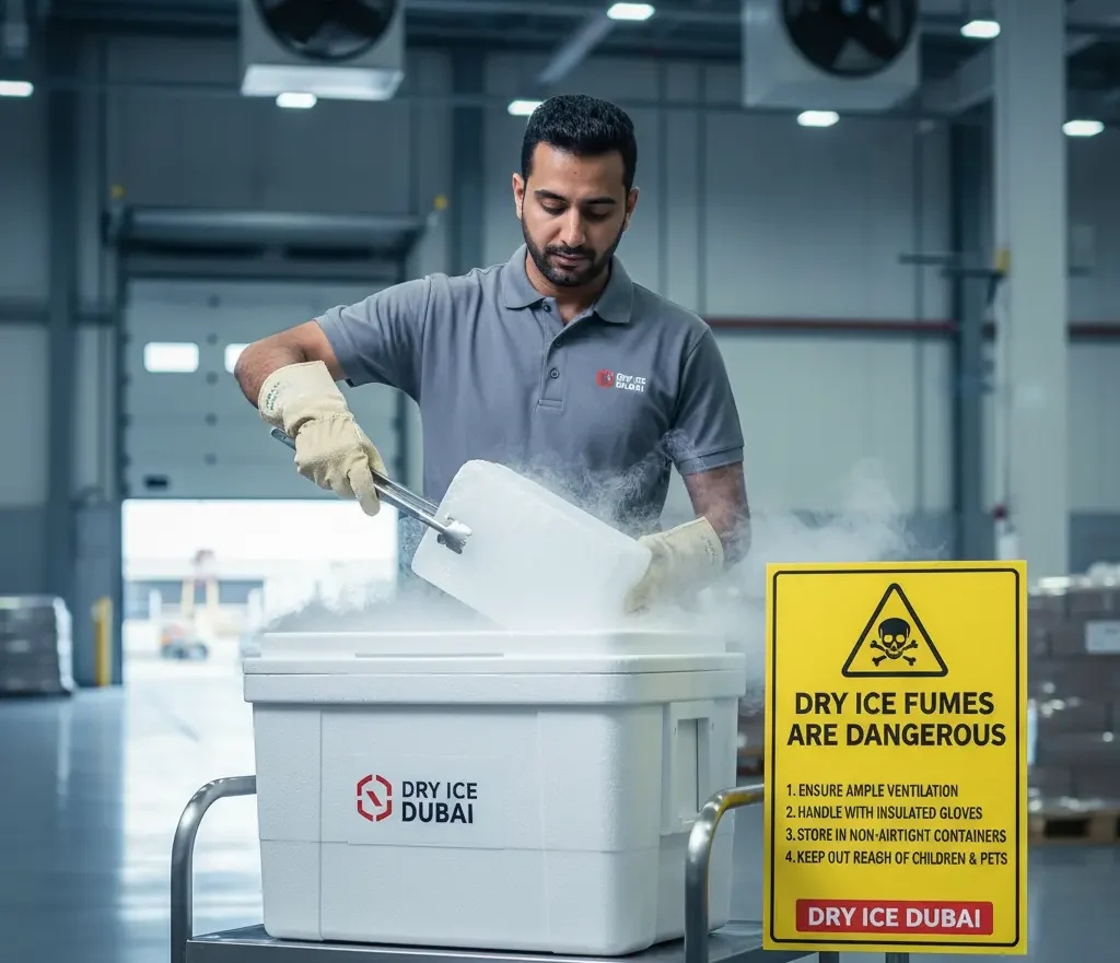 dry ice dubai safe handling fumes warning