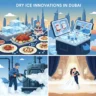 Dry ice supplier in Dubai showcasing innovations – food preservation with dry ice blocks, medical-grade dry ice for vaccines and blood transport, industrial dry ice blasting for machinery, and wedding fog effects, set against the Dubai skyline.
