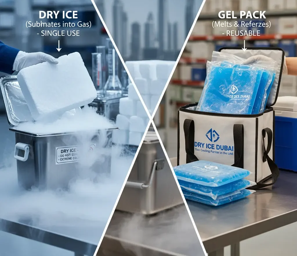 dry ice vs gel packs reusable vs single use dubai
